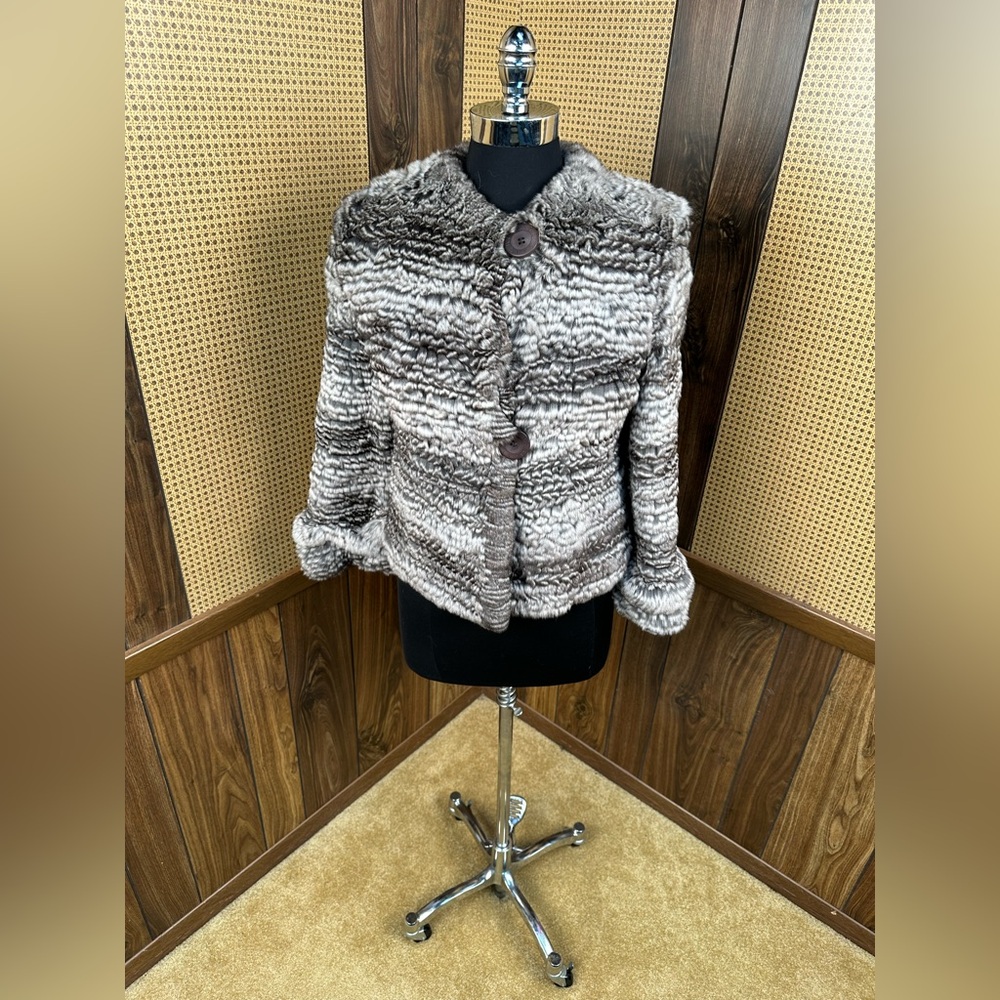 BISANG COUTURE DESIGNER KNIT KNITTED CHINCHILLA FUR COAT JACKET SIZE SMALL